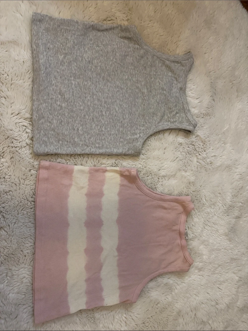 Girls LINDEX 2-Pack Tank Tops - Gray Heather & Pink Stripe